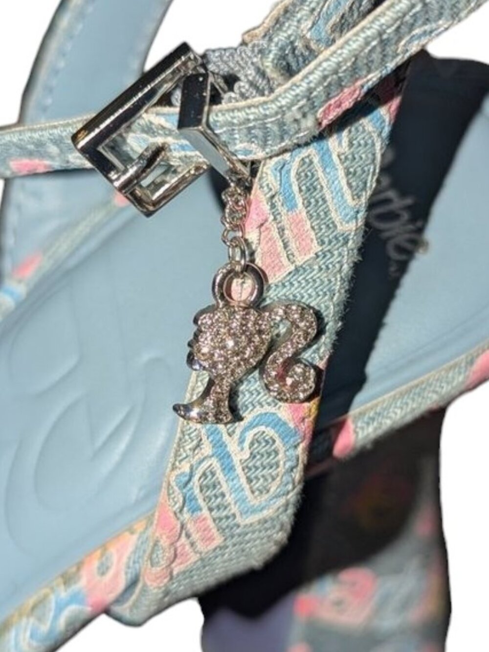 Aldo X Barbie Party BarbieParty Platform Logo Denim Block High Heel Sandals - Picture 6 of 11